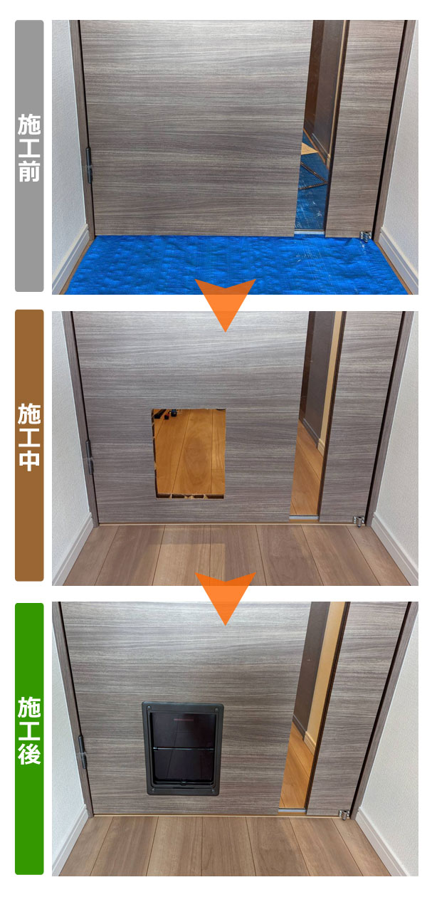 便利屋サンキュー仙台本店の業務報告（2022年5月14日）仙台市太白区のお客様宅でペットドア取り付け（キャットドア取り付け）を行いました。