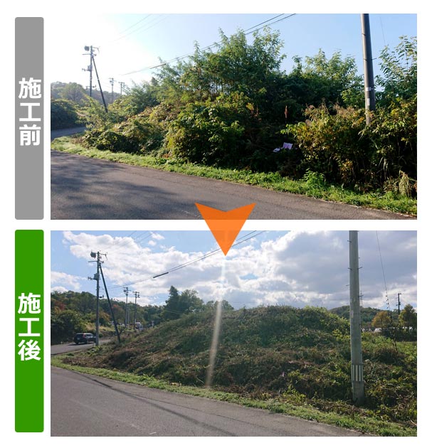 便利屋サンキュー仙台本店の業務報告（2021年10月29日）仙台市青葉区で雑草や雑木が生え放題の空き地・法面の草刈り作業を行いました。