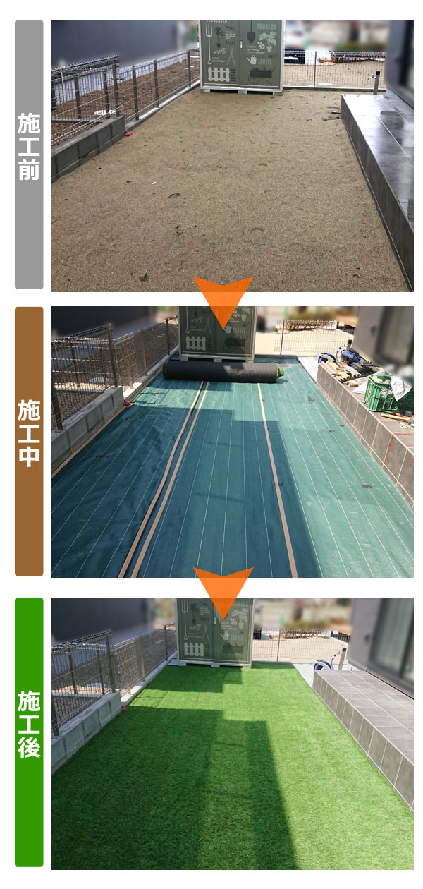 便利屋サンキュー仙台本店の業務報告（2022年4月13日）仙台市のお客様宅でお庭の人工芝施工、新築住宅外回りの砂利敷き作業を行いました。