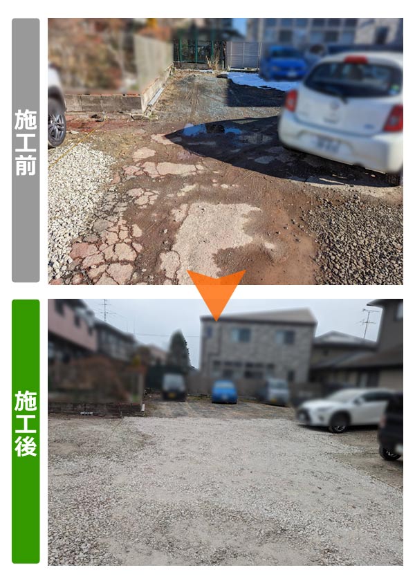 便利屋サンキュー仙台本店の業務報告（2023年3月10日）仙台市青葉区で水溜りができて水はけが悪い駐車場の砂利敷きをしました。