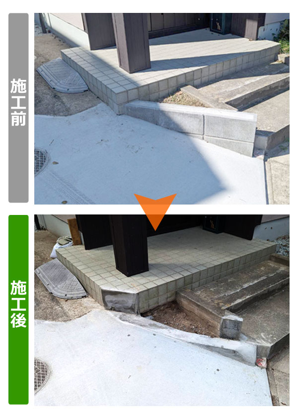 便利屋サンキュー仙台本店の業務報告（2023年8月2日）仙台市太白区のお得意様宅で、ご自宅駐車場入口のコンクリートブロックとタイルの加工（削り）作業を行いました。