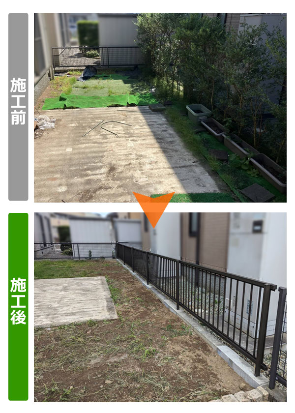 便利屋サンキュー仙台本店の業務報告（2023年10月3日）仙台市太白区のお得意様宅でお庭の生垣全撤去、整地、外構フェンス工事を行いました。