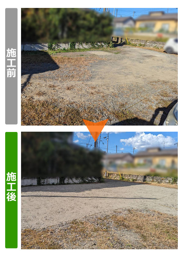 便利屋サンキュー仙台本店の業務報告（2023年10月26日）駐車場管理会社様からのご依頼で、仙台市太白区の駐車場の砂利敷き作業を行いました。