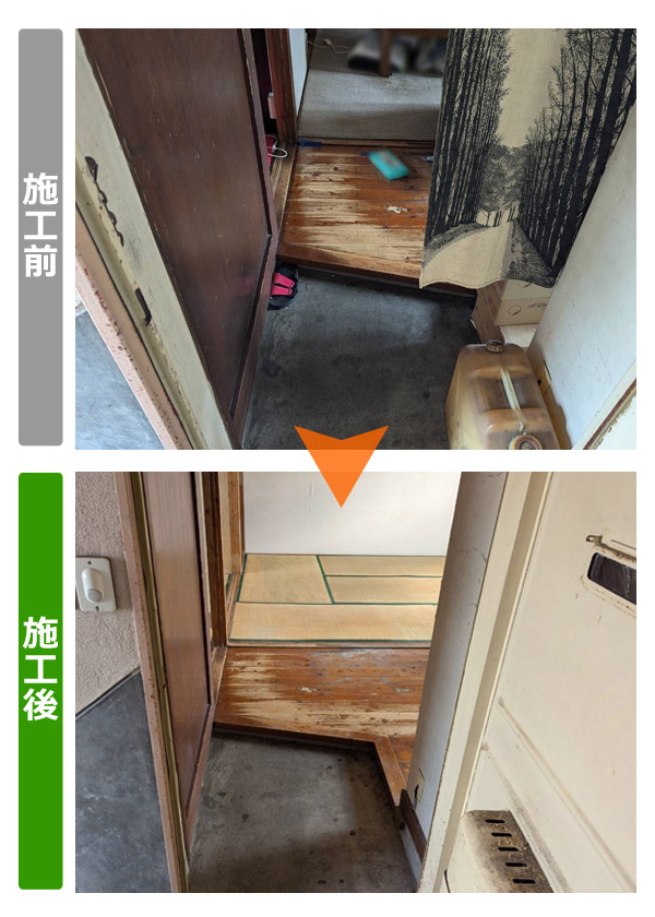 仙台市宮城野区の市営住宅で行った遺品整理後の玄関と廊下