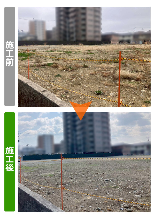【仙台市太白区】大型マンション計画予定地の緊急草刈り・枯れ草撤去 施工前後写真