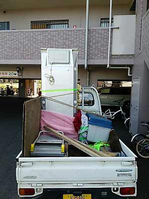 仙台市青葉区のマンションから冷蔵庫と液晶テレビを引越しトラック積み込み後の様子